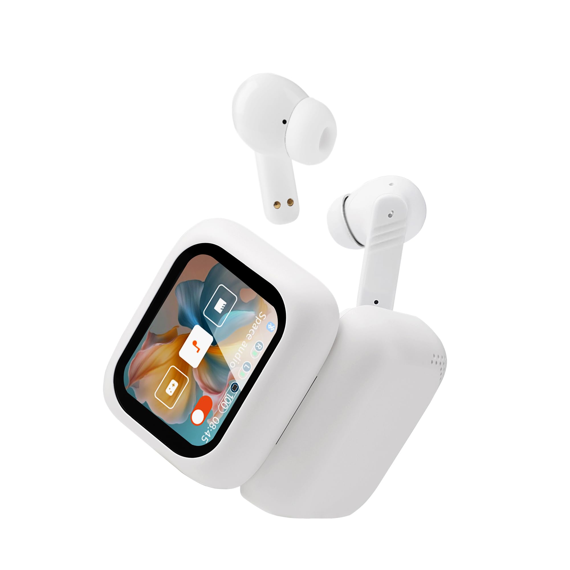 Touch Screen Earbud - Wireless Bluetooth 5.4 Earbuds Noise Cancelling Touchscreen Earbuds - Digital Display Headset Ideal for Sports Earphones - Waterproof Bluetooth (White)